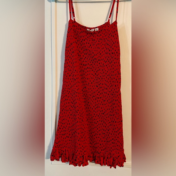 Sincerely Jules+Billabong Strappy Rio Red & Black Smocked Ruffle Hem Mini Dress - Picture 2 of 11